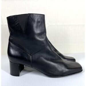 NINE WEST Square Toe Leather Boots Sz 8 Black Classic Block Heel Business Casual